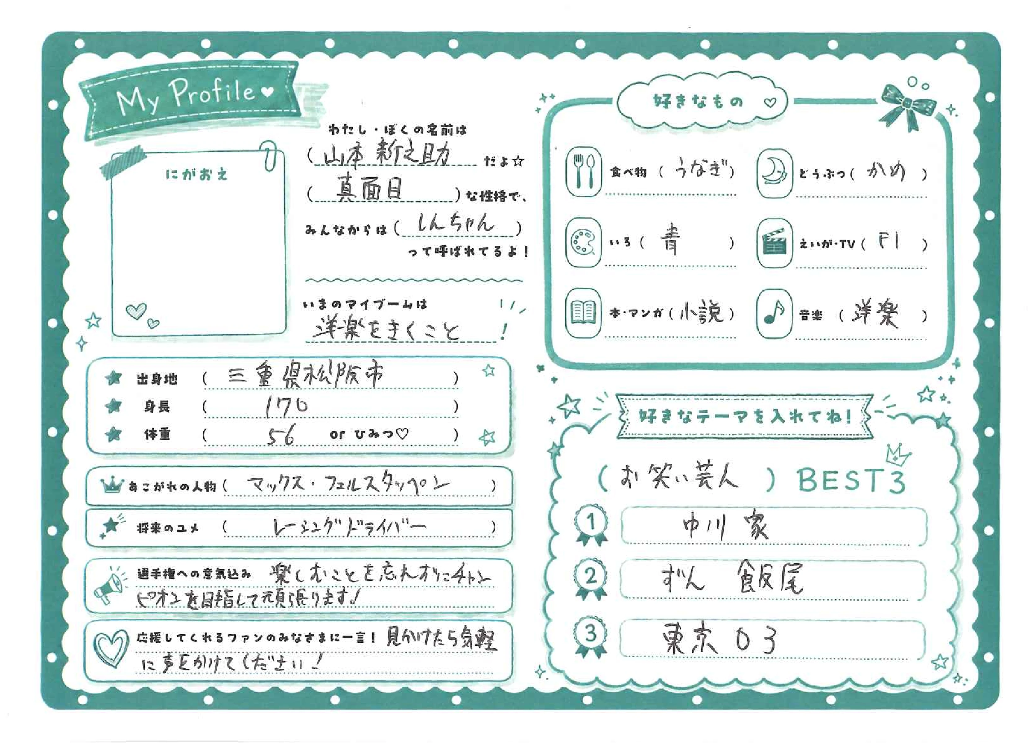 山本新之助のプロフィール情報画像